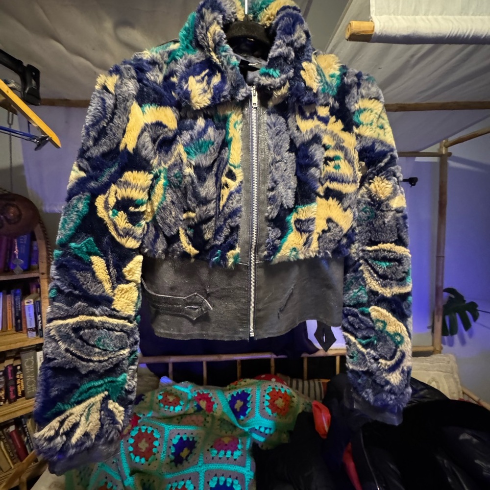 Vintage Betsey Johnson Blue and Yellow Teddy Jacket